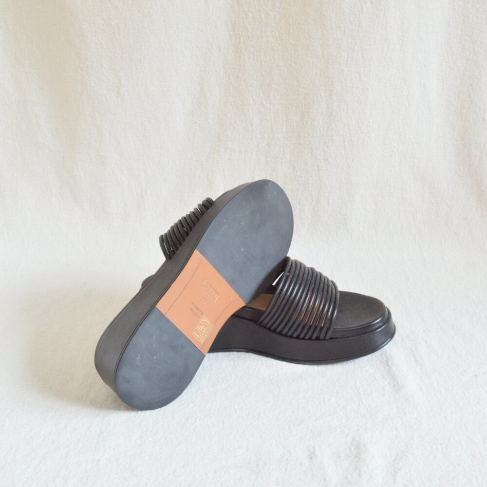 Labucq black Caye Nappa Leather Corded Vamp Platform Wedge Slide Sandal size 39 - Picture 4 of 5